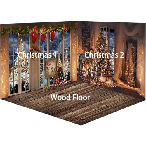 Christmas backdrop for photography Window and Tree Background for photo studio Wood Floor Merry Christmas Party Decoration Video