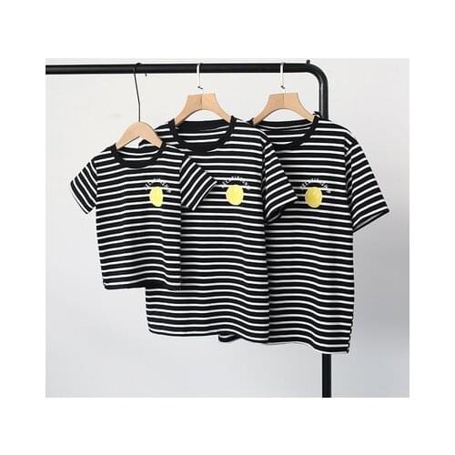 Family Matching Clothes Baby Boys and Girls Striped T Shirt Childrens Smile Face Print Top Tees Toddler Clothes Family Look
