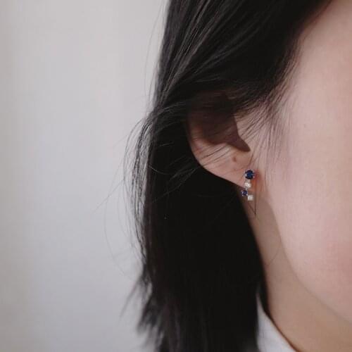 CCFJOYAS Japanese and Korean 925 Sterling Silver Plated 14K Gold Mini Stud Earring Simple Dark Blue/White Zircon Irregular Studs