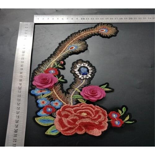 Blue peacooktail flower beaded applique parche patches for clothes apliques de roupa sticker parches bordados para ropa