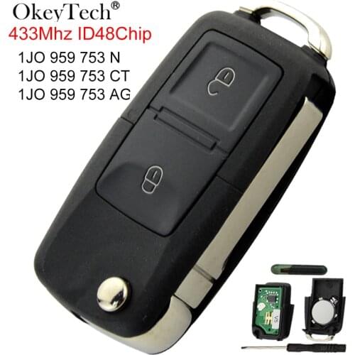OkeyTech 433MHz ID48 Chip Flip Folding Remote Car Key For V W Beetle Bora Golf Passat Polo Transporter Car Key Uncut HU66 Blade