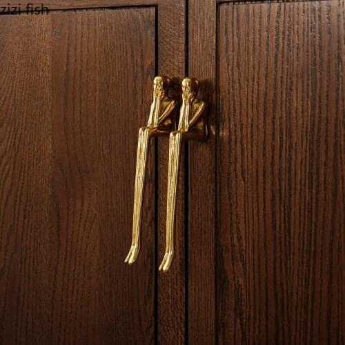 Modern Brass Gold Man Cabinet Handle Door Drawer Decoration Abstract Copper Man Cupboard Handles Kitchen Accessories Home Decor