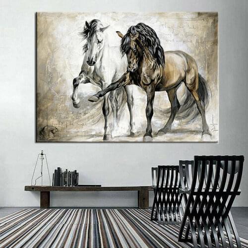 Modern Simplicity of Abstract Double Horse Canvas Paintings Wall Art Canvas for Living Room Bedroom Decoration No Framed