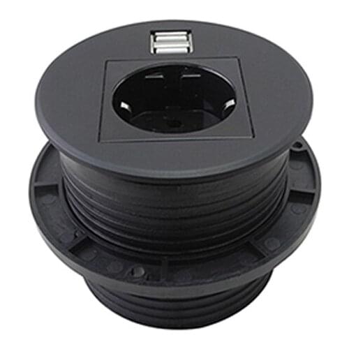 Countertop Outlet Desktop Electrical Grommet Built In Socket With 1 EU Power Plug 2 USB Charger For Home Office