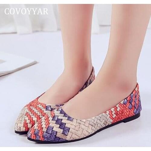 COVOYYAR Flat Weave Women Shoes Fashion Basic Mixed Colors Pointed Toe Pretty Ballet Flats Slip on Casual Shoes WFS4066