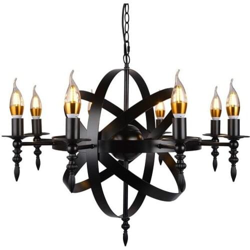 Vintage Black Candle Light Iron Pendant Lamp Dining Room Mall Lighting Crod Pendant Light 1.2M E27 110-240V Free Shipping