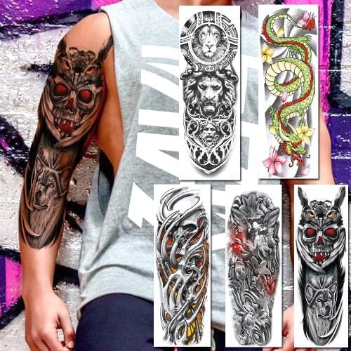 Maori Owl Skull Monster Temporary Tattoos Full Body Arm Art Fake Tattoo Sticker For Men Women Realistic Dragon Wolf Tatoo Paste