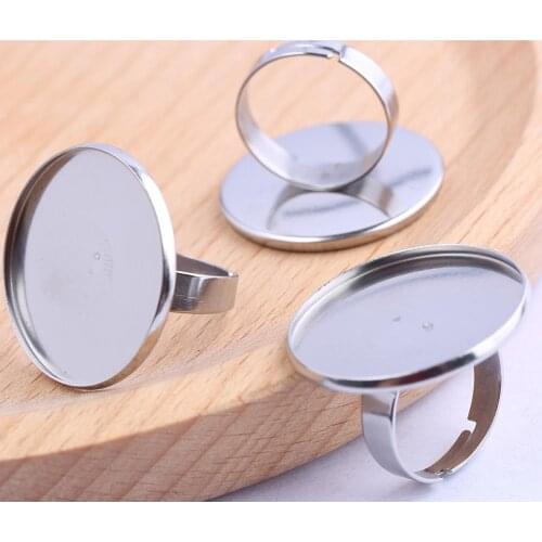 Onwear 10pcs Stainless Steel Round 20mm 25mm Cabochon ring base settings adjustable bezel blanks for rings making