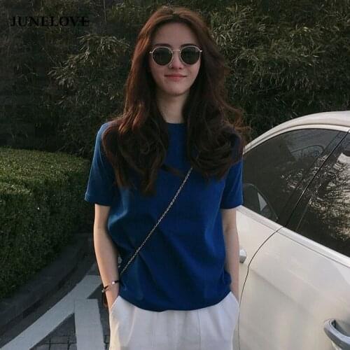 JuneLove Cotton Fashionable Plain Short-Sleeved T-shirt Female Loose Korean Half-Sleeved T-shirt Top Summer New Fashion Tee Tops