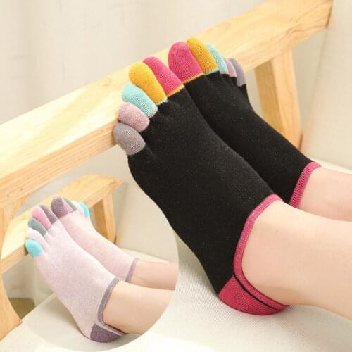 Five Fingers Socks Women Colorful Cotton Breathable Ankle High Toe Socks with Heel Lady Girls Student Short Invisible Boat Sock