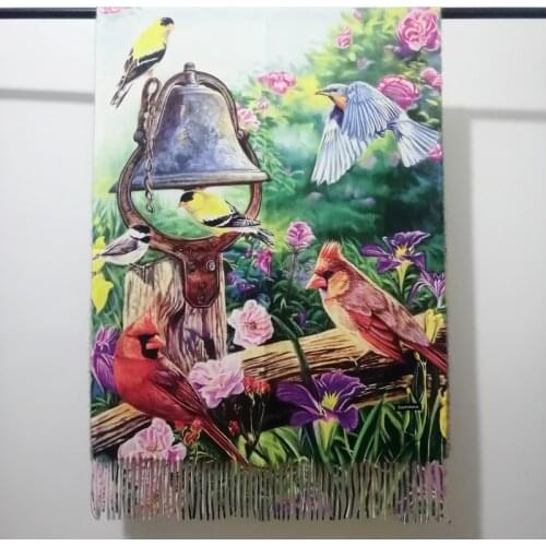 Womens Winter Scarves Digital Print Cute Birds Pashmina Shawls and Wraps Luxury Cashmere Cape Poncho Oil Painting Scarf SFP271