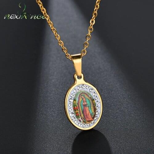 Nextvance High Quality Stainless Steel Virgin Mary Pendant Necklaces Cubic Zircon Madonna Women Necklace Catholic Christian Gift