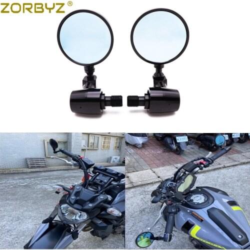 ZORBYZ Black Aluminium Round Handlebar end Side Mirror With 16mm Bolt-on For Yamaha XJ6 FZ8 FZ6 MT-09 MT-07 MT-03 XSR700 XSR900