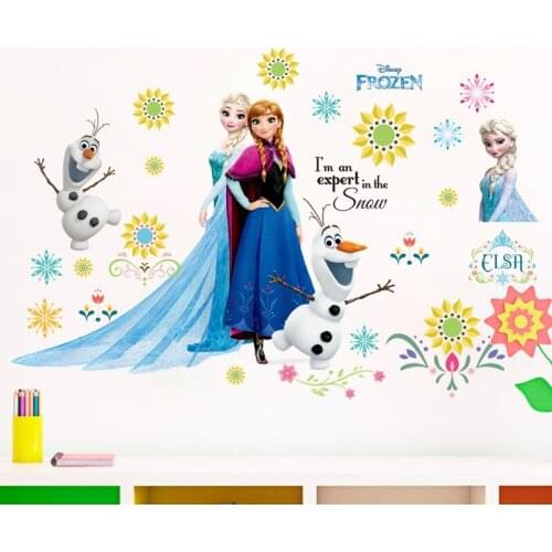 Disney Princess Cartoon Elsa Anna Wall Sticker DIY Anime Mural Poster Kids Room Bedroom Accessories Home Decor