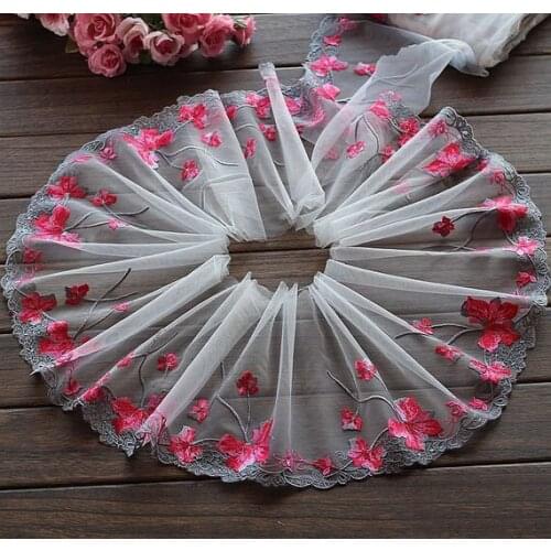 2 Yards Lace Trim Hot Pink Floral Embroidered Scalloped Tulle Lace 4.7 Inches Wide High Quality