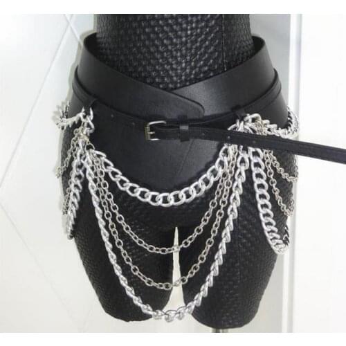 2017 sexy female silver/gold wide tassel belt girdle bar jazz dancer big waistbelt punk bar chain cummerbund for girl BT047