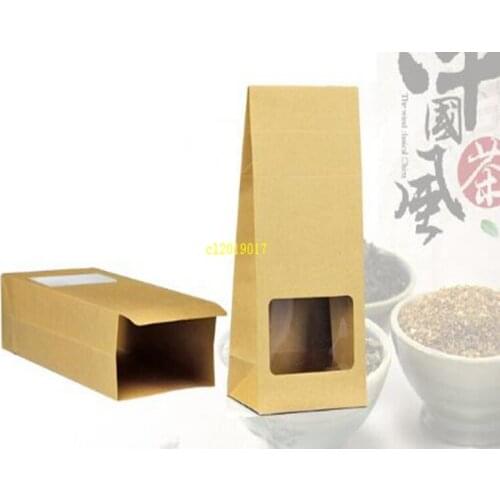 500pcs 10*23.5*5cm Kraft Paper Stand Up Gift Bag with Square Window Nuts/Tea/Cake/Cookies/Coffee Packaging Bags