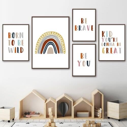 Abstract Rainbow Wall Art Poster Be Brave Inspirational Quotes Canvas Painting Baby Art Print Nordic Pictures Living Room Decor