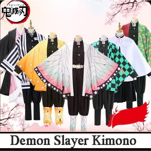 Anime Demon Slayer Kimono Cosplay Costume Agatsuma Zenitsu Kochou Shinobu Cloak Kamado Tanjirou Tomioka Giyuu Uniforms Full Set