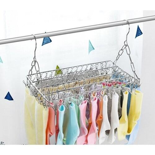 Balcony Folding Shoe Drying Rack Clothes Airer Stainless Steel Laundry Towel Storage 100 Clips Home Tools