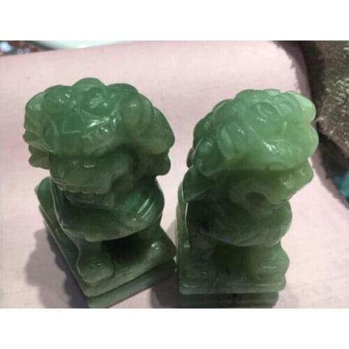 Free shipping Rare A pair 100% China natural jade hand-carved statues fo dog lion