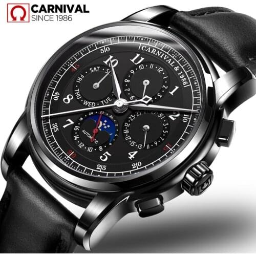 Relogio Masculino Carnival Brand New Mens Automatic Mechanical Watches Leather Strap Watch Fashion Sports Men luxury Wristwatch