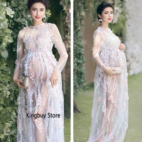 Floral Full Sleeve Pregnancy Dress Studio Shoot Clothes Photo Props Women Photography Props Lace Luxury Maternity Dresses