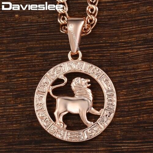 Davieslee Womens Leo Zodiac Sign Pendant 585 Rose Gold Constellation Pendant Necklace For Woman Dropshipping Jewelry Gift DGP182
