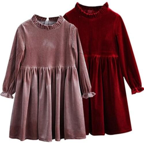 Kids Winter Long-Sleeve Dresses Age For 4-14 Yrs Teenage Girl Velvet Elegant Evening Party Gown Spring School Child Clothes
