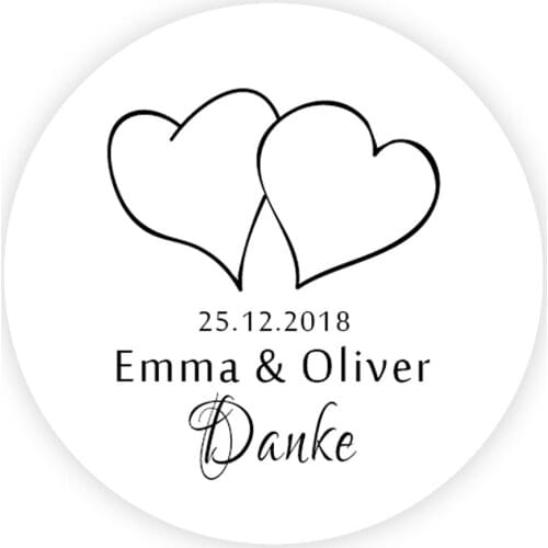 DouxArt 100 Pieces Custom Personalized, Double Hearts Danke Stickers, 40mm Wedding Decoration Party Favors Labels Seals P153