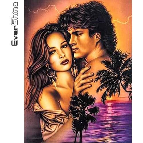 Evershine 5D DIY Diamond Embroidery Portrait Cross Stitch Diamond Painting Couples Picture Rhinestones Mosaic Seaside Wall Decor