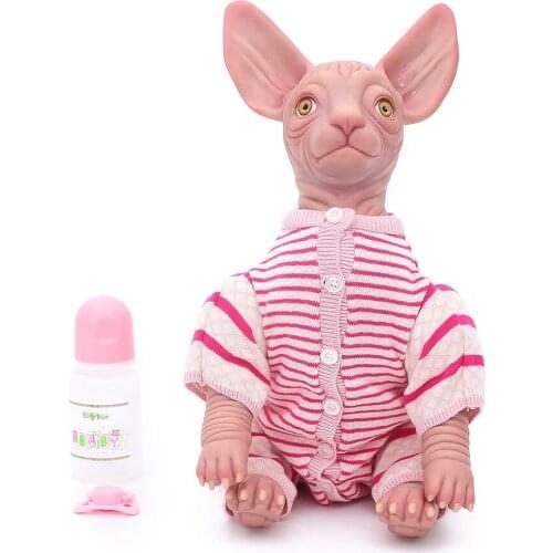 Exquite Real Touch Silicone 20inch Reborn dolls Sph ynx Cat Realistic Cat Model Doll painted DIY Handwork