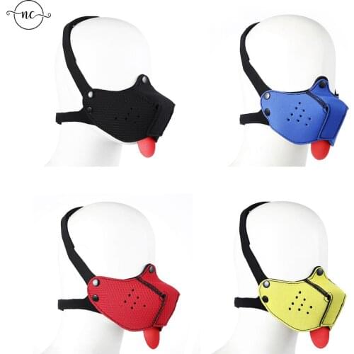 Gay Toys Puppy Play Rubber Half Face Dog Mask Hood Games Slave Bondage Restraint Muzzle Mask with Tongue Adult Sex Toys for Men