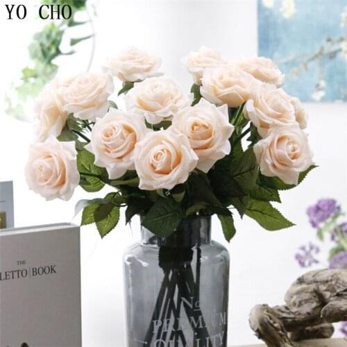 Artificial Rose Branch Fake Silk Flowers Rose Artificial Flowers for Wedding Decoration Table Marriage Big Rose Flower Heads