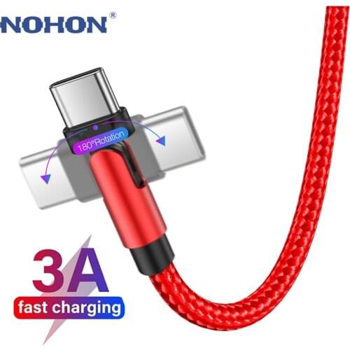 180 Degree USB Type C Cable for Xiaomi Redmi Note 7 Mi 9 Fast Charging Data Sync USB C Cable for Samsung Galaxy S20 Oneplus 6 7