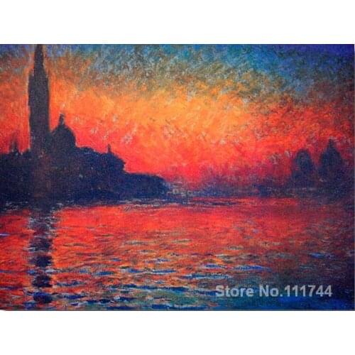 Oil painting of landscapes San giorgio maggiore by twilight Red by Claude Monet art High quality Handmade
