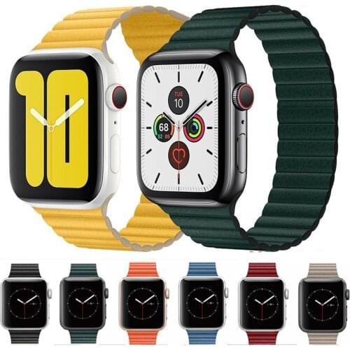 Leather loop for Apple Watch band 44mm 40mm for iWatch band 38mm 42mm Magnetic bracelet apple watch strap series 6 3 4 5 se