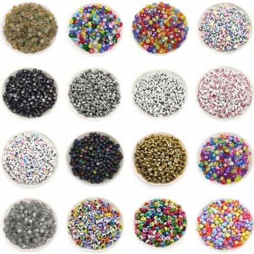 Mixed Letter Acrylic Beads Round Russian Heart Alphabet Digital Spacer Beads for Jewelry Making Handmade DIY Bracelet Necklace