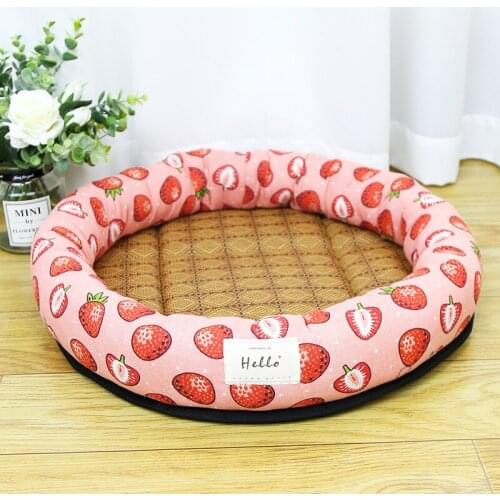 Summer Cat Bed Pet Cooling Mat Canework Round Nest Mat Kennel Cool Feeling Sleeping Mat Easy Cleaning Small Medium Dogs Bed