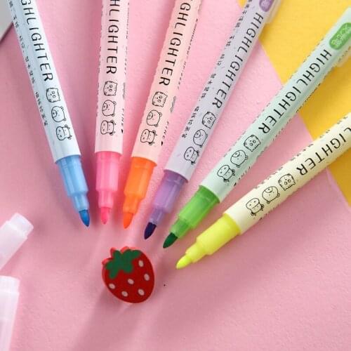 2020 Highlighters markers pen set Dual Headed Watercolor Drawing Painting art brush pens kawaii Stationery Free shipping