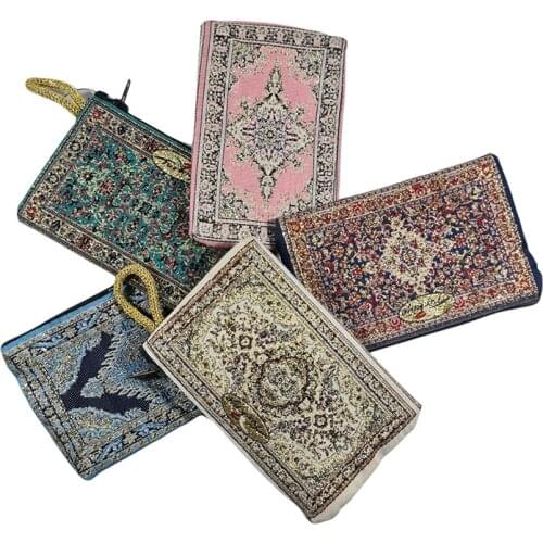 Turkish Coin Purse Traditional Carpet Design Bohemian Bags Handy Storage Make-Up Bags Oriental Zippered Envelop Bags