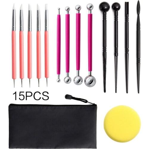 Clay Tool 15 Piece Set Clay Silicone Dot Drill Pen Pottery Ball Bar Nail Dotting Tool Flip Ceramic Carving Pen Pottery Tools