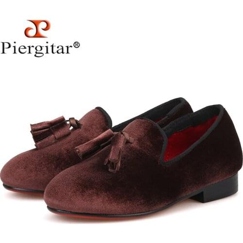 Piergitar 2018 new style Handmade Kid velvet shoes Party and Wedding Children tassel loafers slip-on childrens casual shoes