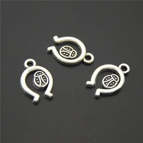 10pcs Silver Color Alloy Horseshoe Charms Ladybug Insect For DIY Jewelry Making Findings A2238