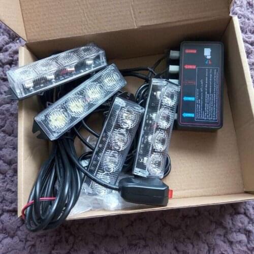 16 LED Red-Blue Police light 12V Motorcycle Car Grille flashing light Auxiliary Warning Strobe Fog light Emergency Beacon lamp