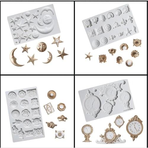 SHENHONG Retro Relief Dessert Decorating Form Clocks Emboss Silicone Fondant Cake Mold Sugarcraft Paste Pastry Baking Mould