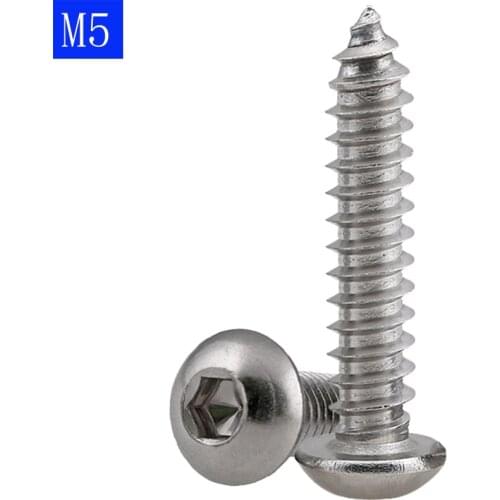 M5 ( 5mm ) 304 Stainless Steel A2 Button Head Socket Cap Self Tapping Screws Hex Drive