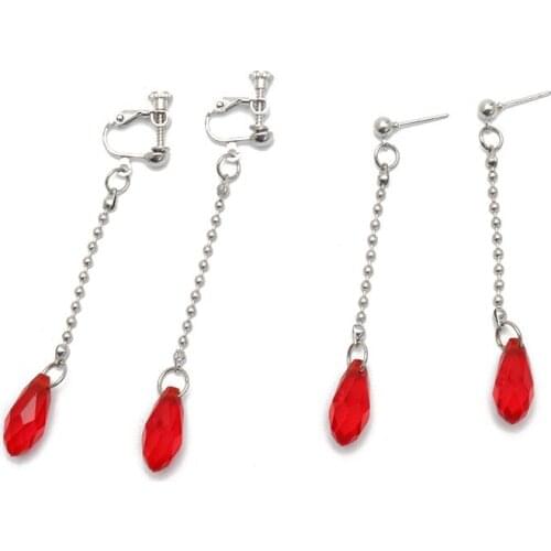 Hunter X Hunter Earrings for Women Men Kurapika Cosplay Clip Earrings Crystal Section Teardrop-shaped Ear clip Jewelry Gift