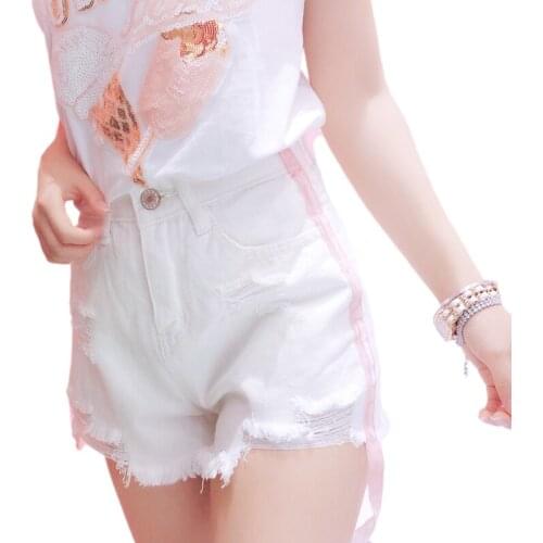 Vintage Ripped Womens Denim Shorts Girls Summer Korean Fashion Style Jeans Female High Waisted Casual Streetwear White Shorts