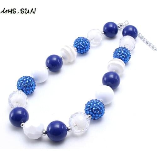 MHS.SUN New White/Blue Beads Chunky Necklace For Kids/Child/Girls Bubblegum Necklace Toddler Chunky Jewelry Accessories 1Pcs